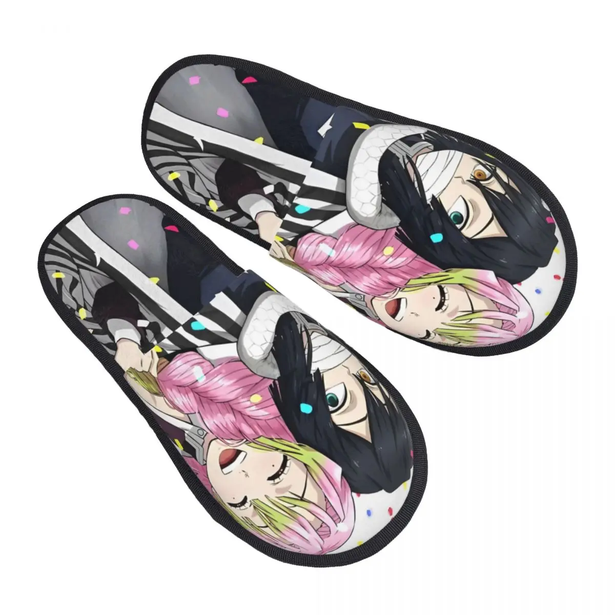 Anime Demon Slayer Manga Furry Slippers Anti-skid Obanai Iguro Mitsuri Cozy Household Fur Slides Slippers Bedroom