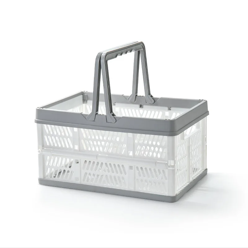 

2pcs Foldable Plastic Storage Basket Shopping Folding Crate With Handle Collapsible Vegetable Fruits Storing Baskets