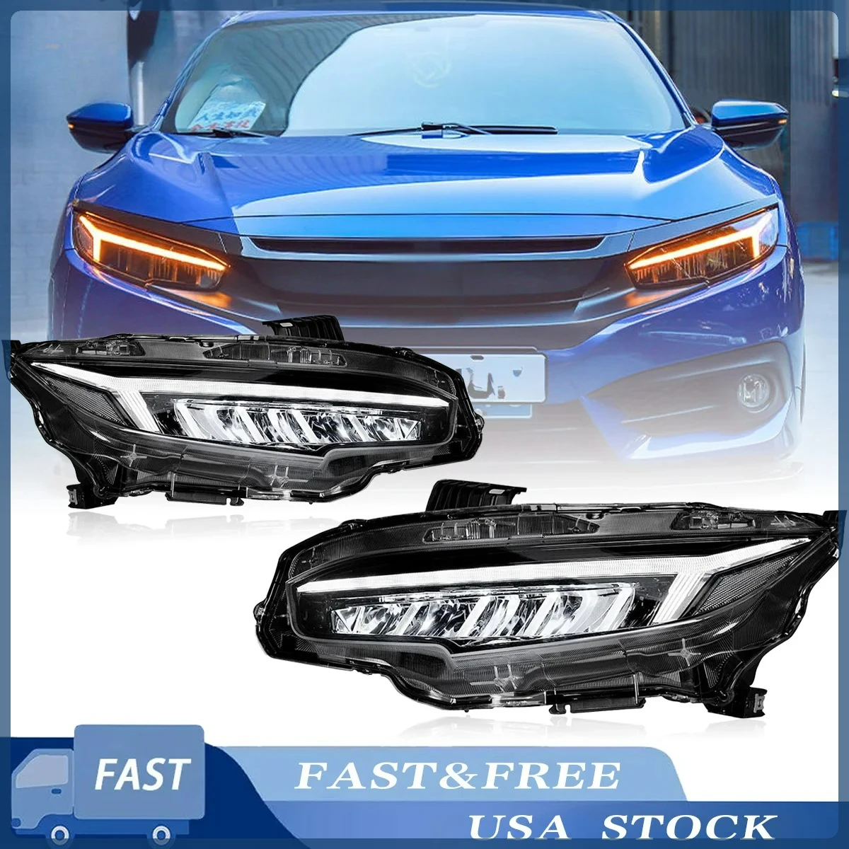 

SINDAR LED Headlights For Honda Civic 2016-2021 10th Gen Sequential Front Lamp Assembly