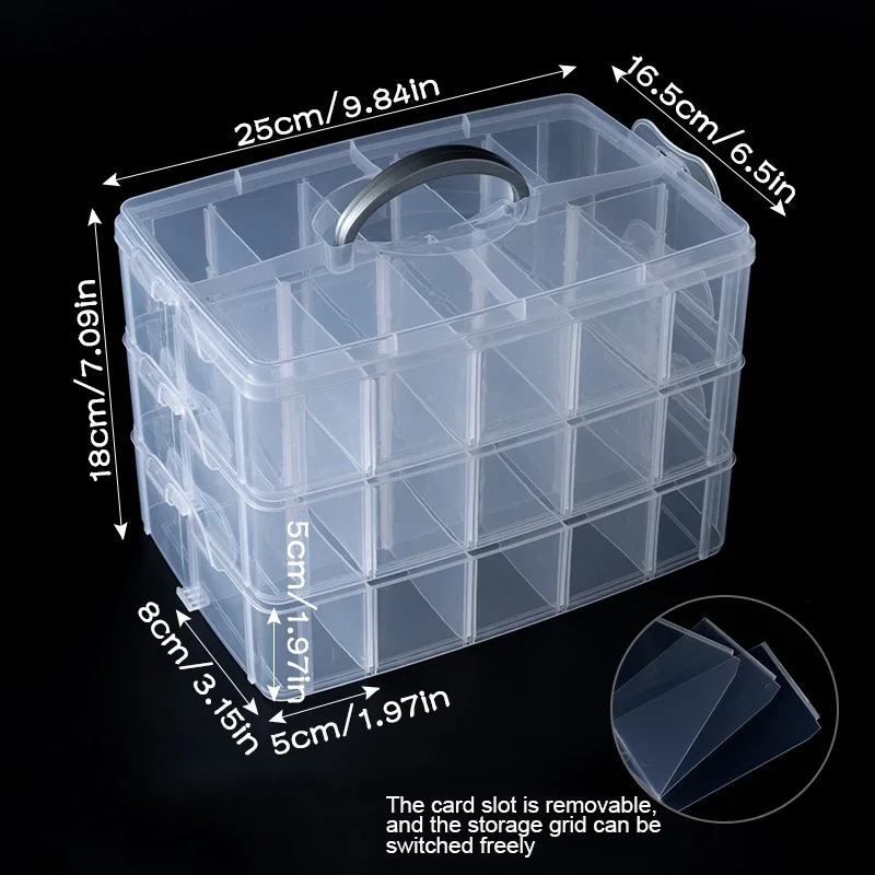 

3-Tier Craft Storage Container, Stackable Organizer Box with Dividers for Art Supplies, Beads, Washi Tapes, Jewelry Accessories