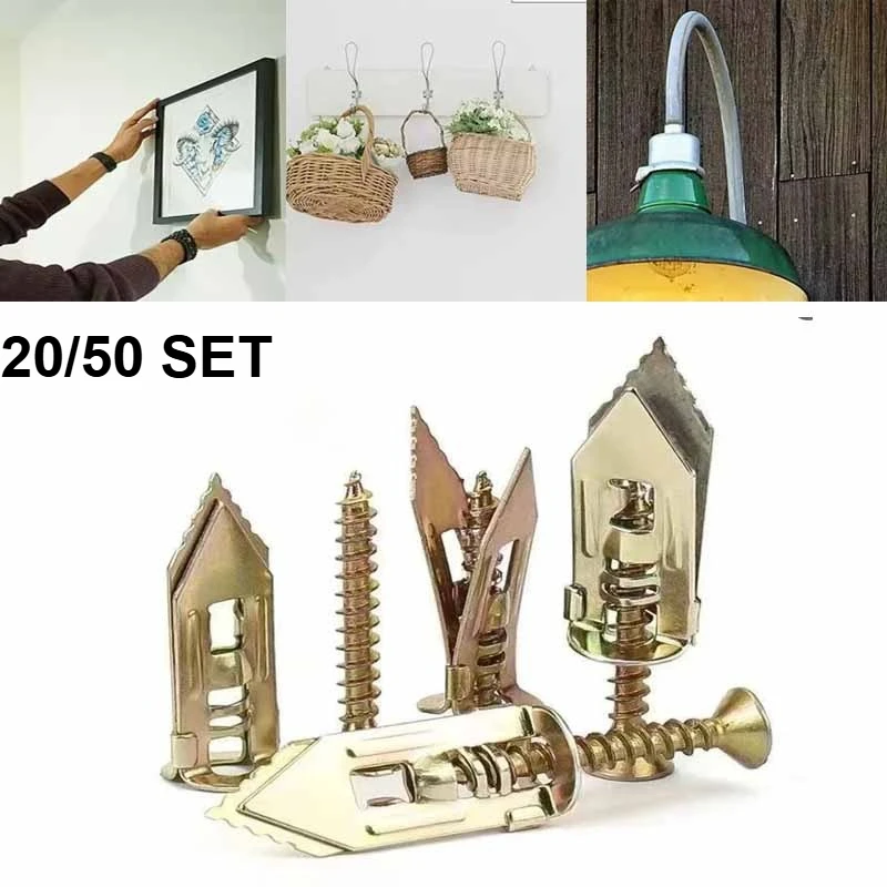 Expansion Anchor Bolt Studs20/50set Hammer Driver Anchor with Screw Hollow Wall Plug Nail-in Drywall Gypsum Plasterboard Fixing
