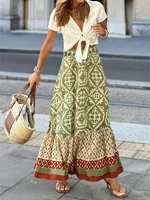 Falda grande de talla grande de verano para mujer, falda grande de fibra de poliéster con patrón irregular bohemio amarillo y verde, falda con estampado al azar retro a la moda