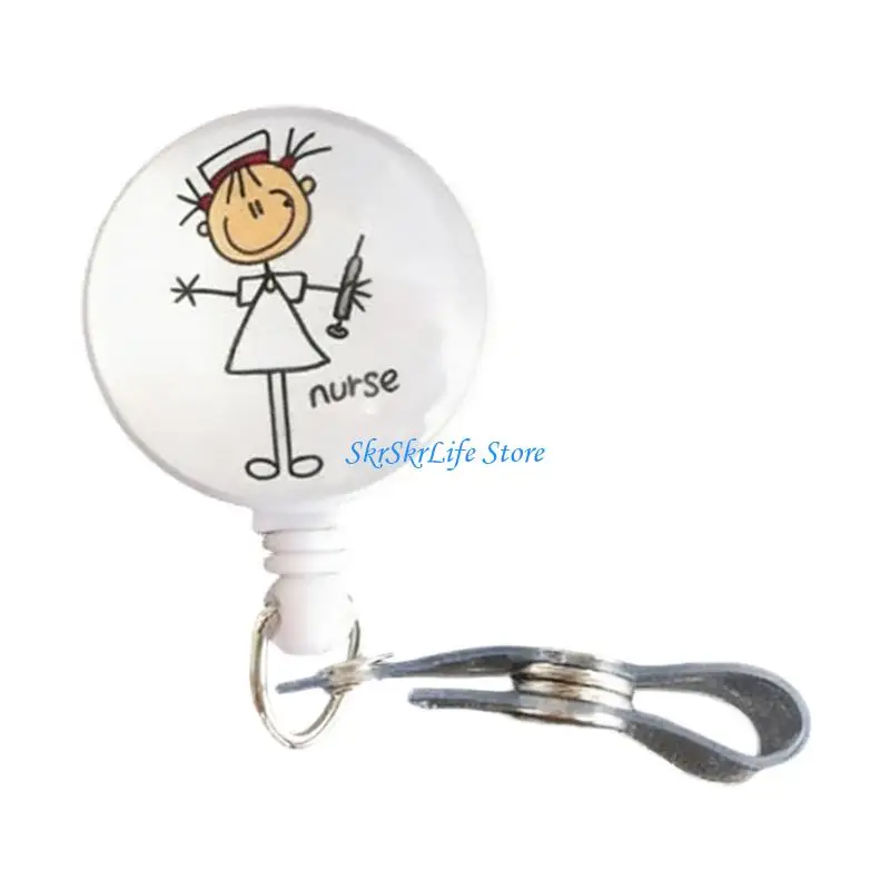 

E65E Retractable Card Badge Holder Colorful Petal Decors Lightweight Workwear Clip
