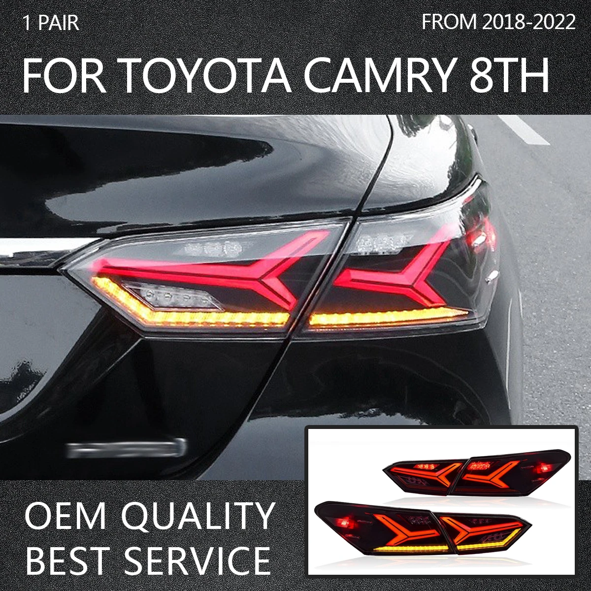 

New Upgrade LED Taillight Assembly Flow Light Turn Light Brake Light Reverse Light For Toyota Camry 8th Gen 2018-2022