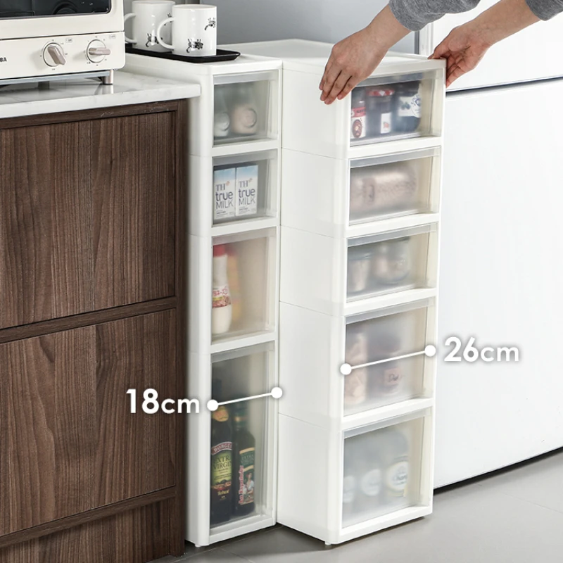 Narrow Slit Desk Organizer Multi-Layer Transparent Storage Boxes Bottom Pulley Cabinet Versatile Storage Drawers