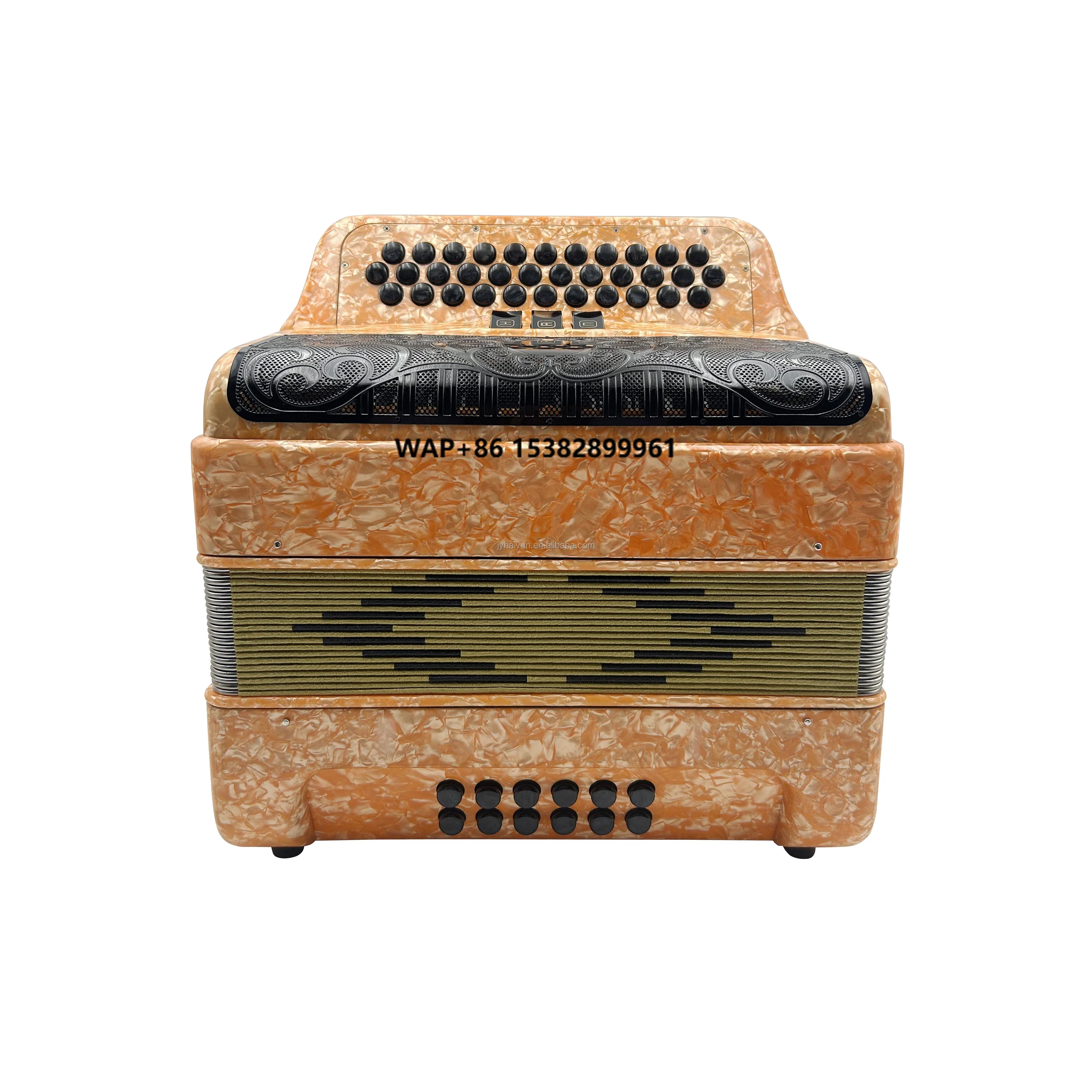 

SEASOUND Professional 34-Button 12-Bass 3-Register Accordion Orange Celluloid Body Black Grill Buttons Diatonic Wood Acordeon