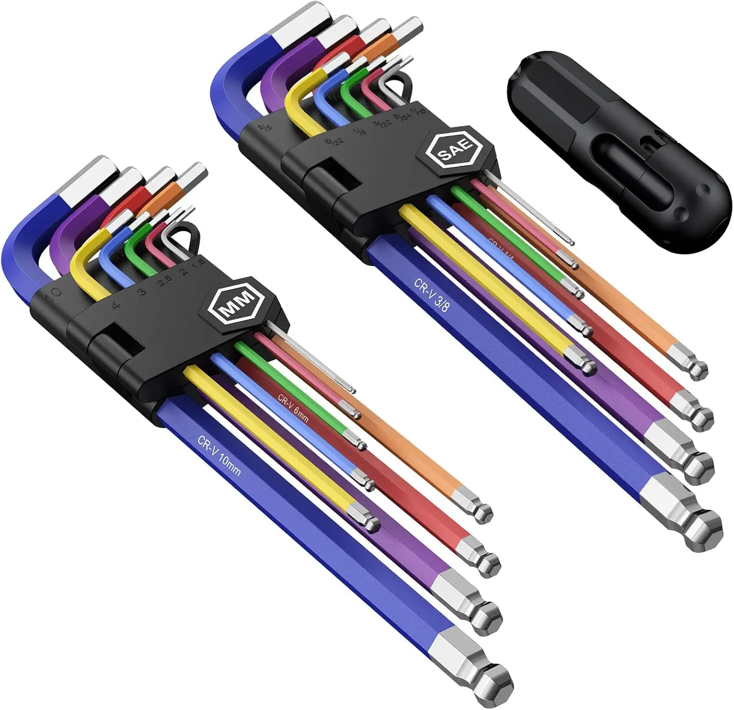 COLFULINE 18PCS Metric & Inch Allen Wrench Set, 230mm, 1.5-10mm Hex Keys, Ball Head, T-Handle, Plastic Clip, Multicolored.