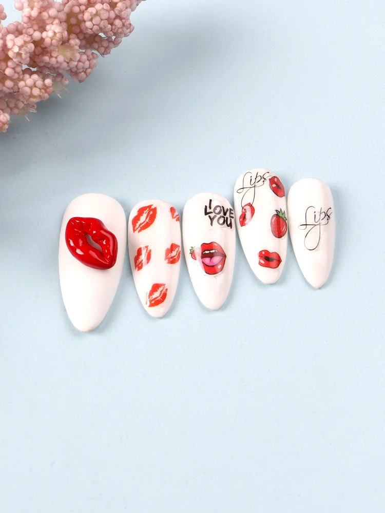 10PCS Red Lip Shape Elegant Nail Charms Nail Art Rhinestones Manicure Jewelry Nail Accessories Decorations
