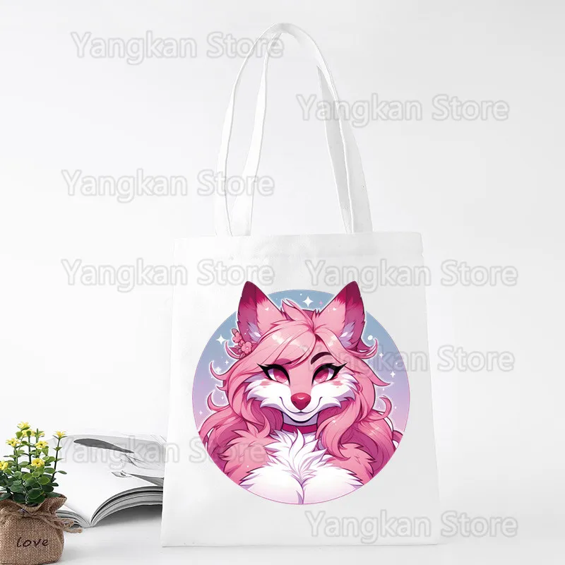 Proud Furry Team Furry Please Ask Before Touching Canvas Bag Casual Large Hand Bags Shopping Handbag Print Large Capacity Bag