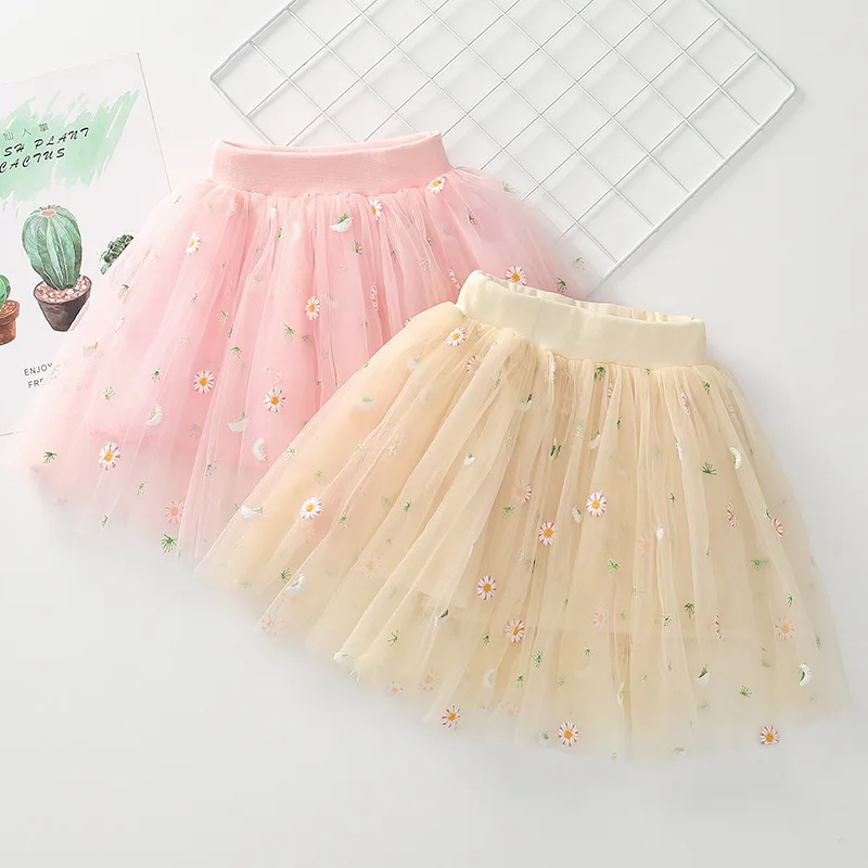 Toddler Girl Fluffy Skirt Kids Outdoor Short Clothing Spring Fall New Children Baby Princess Fit Dresses Floral Mesh Dance Skirt