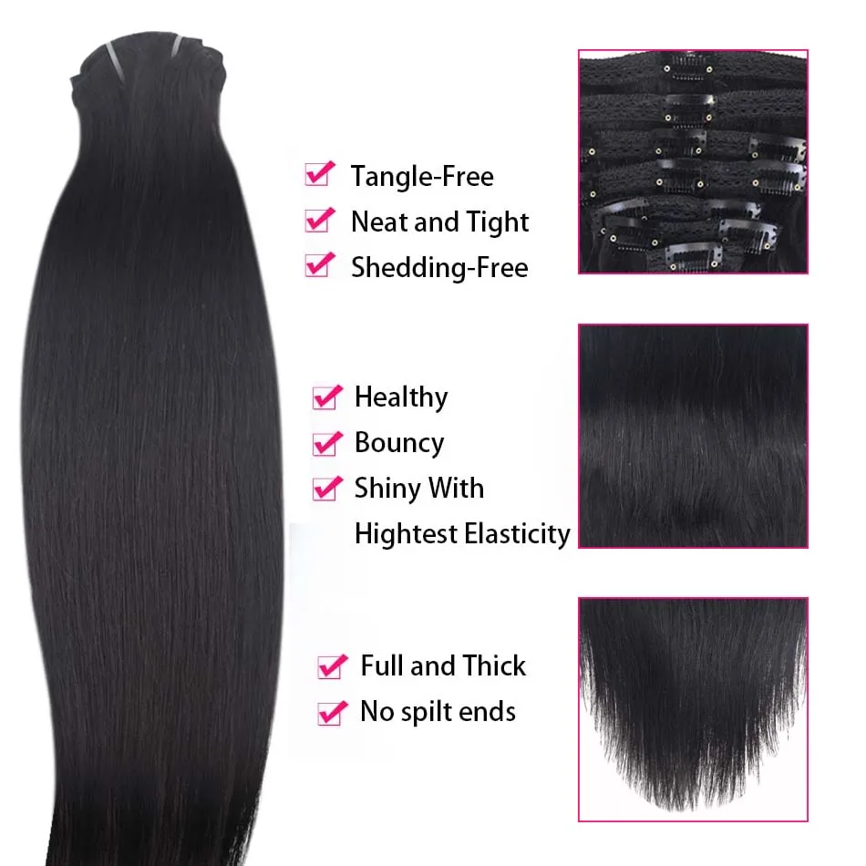 Clip in Hair Extensions Real Human Hair 120G Natural Black 100% Remy Human Hair Clip in Extensions Soft Silky Straight for Women