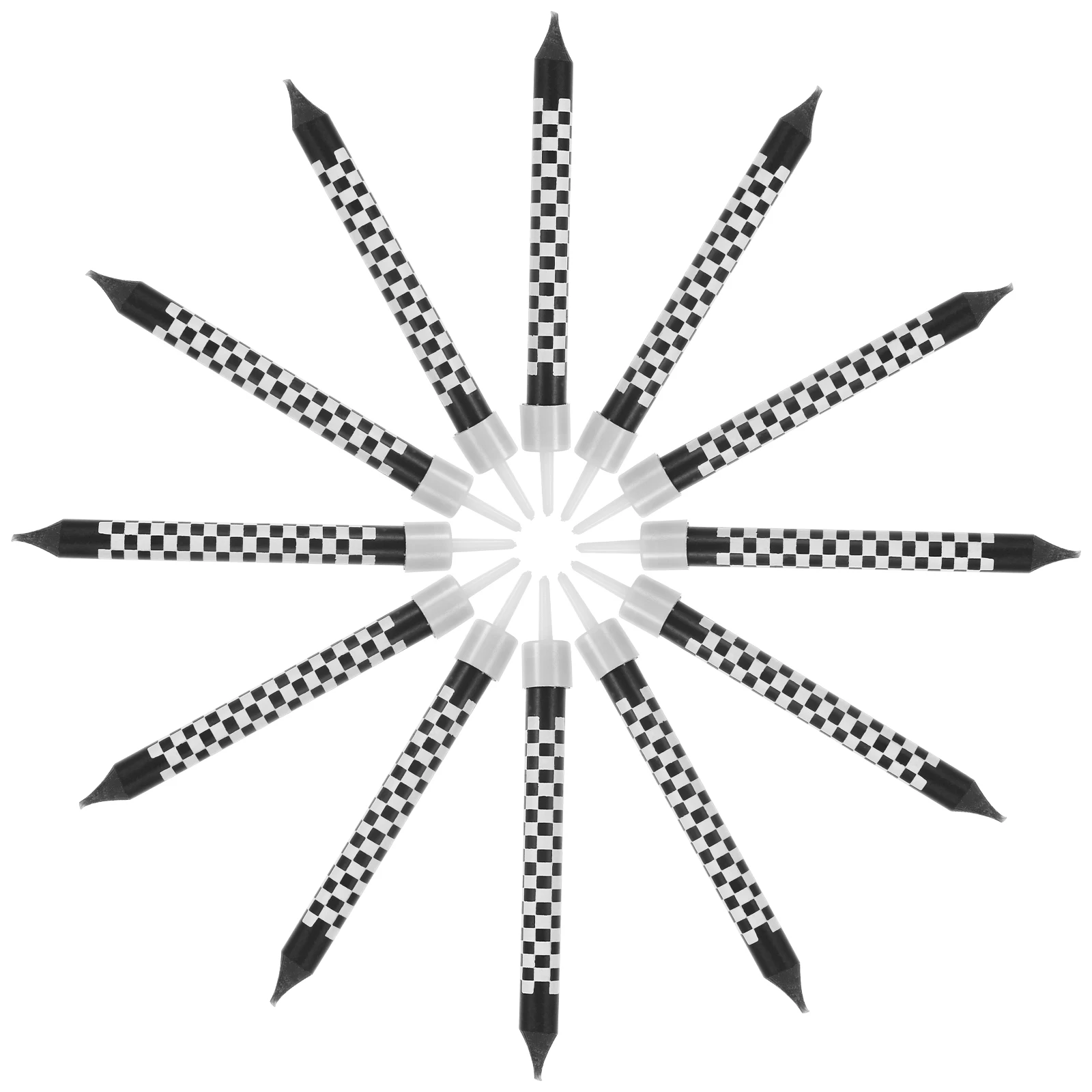 

12 Pcs Checkered Birthday Print Candles Black Cake Decorate Paraffin Flag for