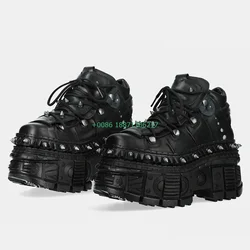 Thick Sole Punk Women's Motorcycle Boots 2024 Autumn New Fashion Street Rock Round Rivet Boots 35-45 Sports Casual Short Boots