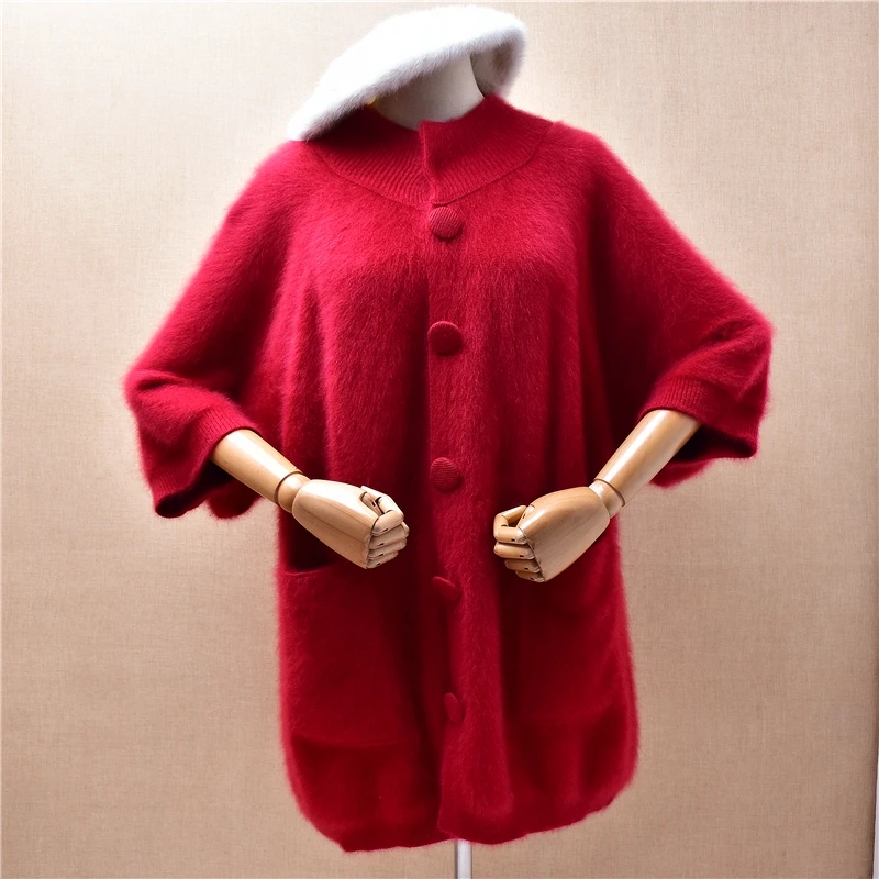 

Women Mujer Fall Winter Clothes Hairy Soft 100% Mink Cashmere Knitted Half Sleeves Loose Caridgans Sweater Jacket Pull Tops