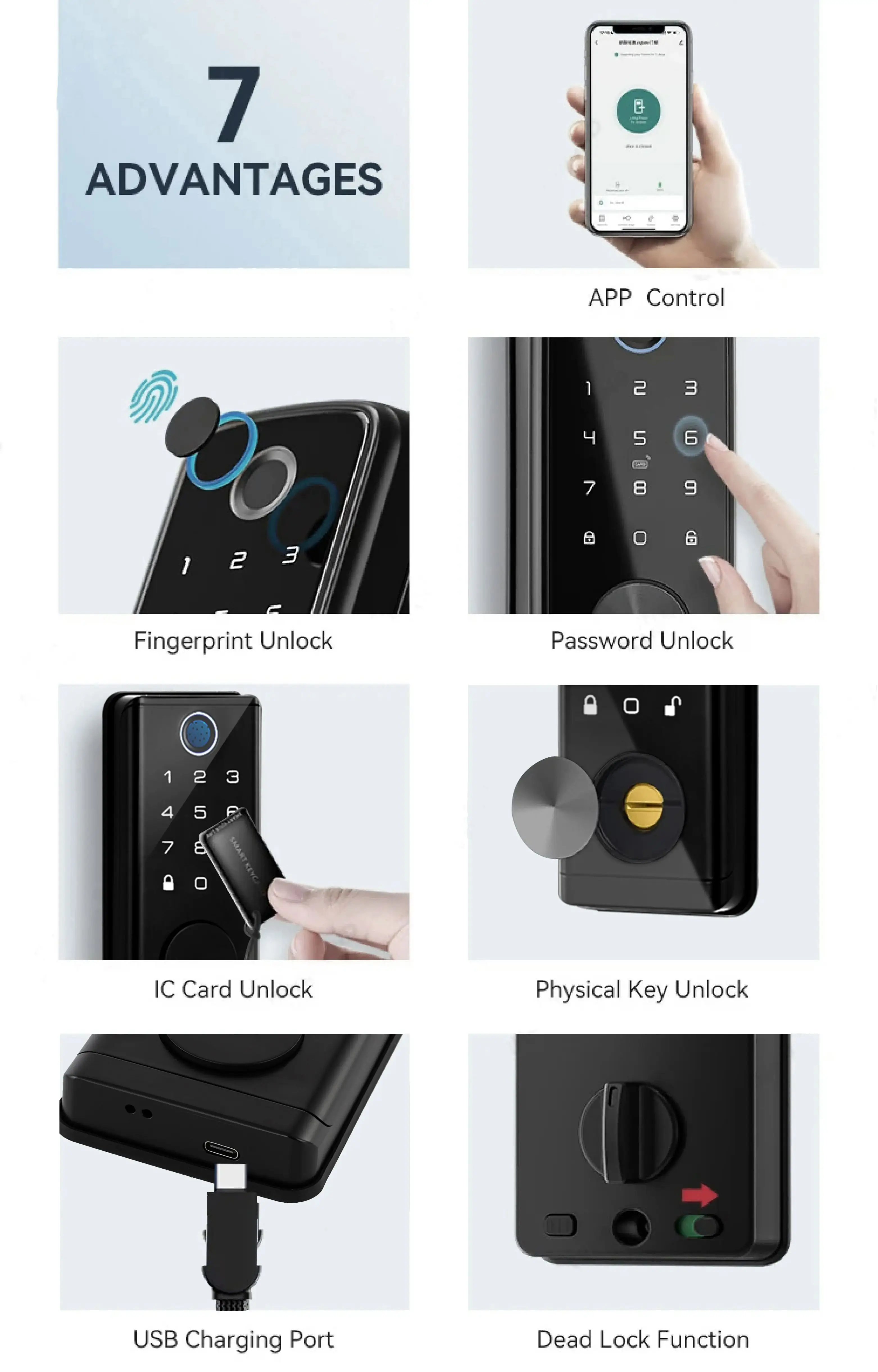 Digital Electronic Door Lock with Smart Fingerprint Password Rfid Card, Tuya Deadbolt Keyless Entry, Digital Biometric Locks