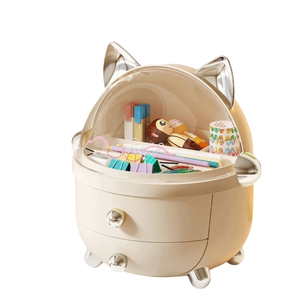 

Милый пластиковый настольный органайзер с круглыми кошачьими ушками, декор, органайзер для макияжа, многослойный ящик, контейнер для заколок для волос, держатель для резинок для волос