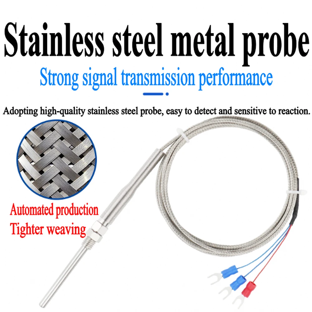 PT100 RTD Temperature Sensor Probe -50-400℃ 50/100mm 1-5meter Cable Thermocouple 50mm 100mm Probe Length Thermometers Measuring