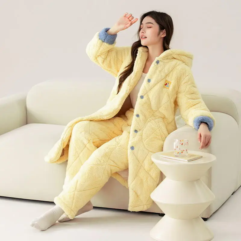 

Женская одежда, пижамы, зимние утепленные, сохраняющие тепло, для отдыха, для дома, для сна, модный изысканный костюм, минималистичный