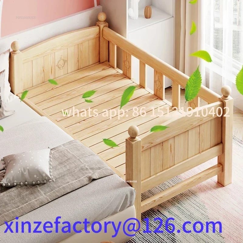 Aanpasbare verbrede kinderbedden met leuningen Op maat meisjesbed met staartladder Massief hout gesplitste bedden voor kinderen thuis