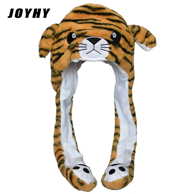 

JOYHY Ear Moving Cute Soft Plush Brown Tiger Animal Hats with Paws for Adults Kids Boys Girls Halloween Costume Winter Beanie