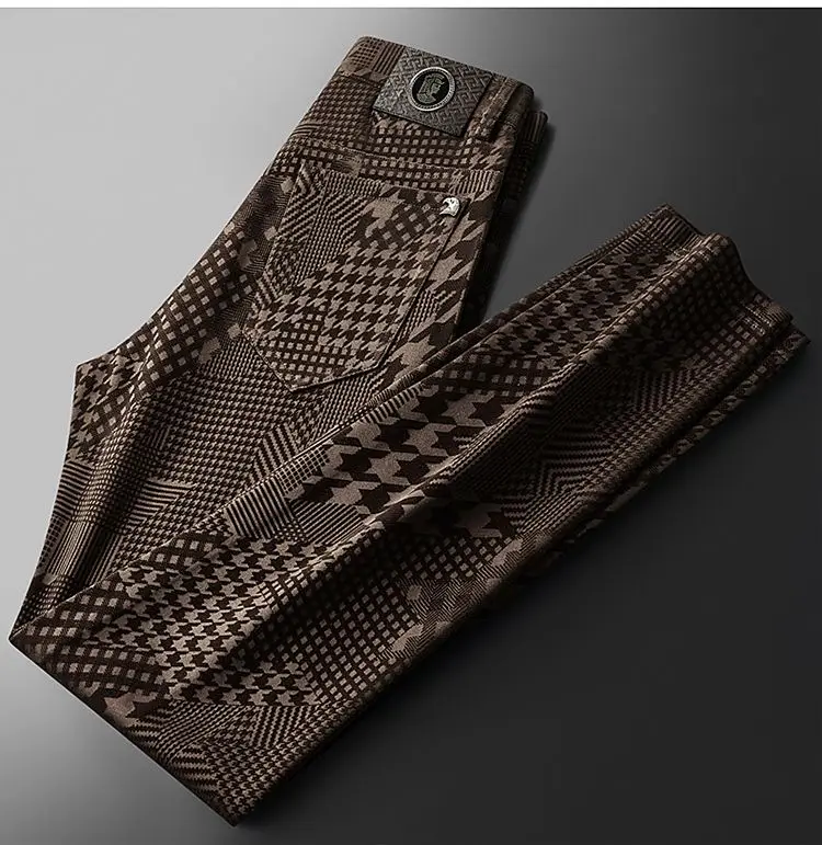 Autumn and winter customized suede three-dimensional burnt flower business casual men's pants