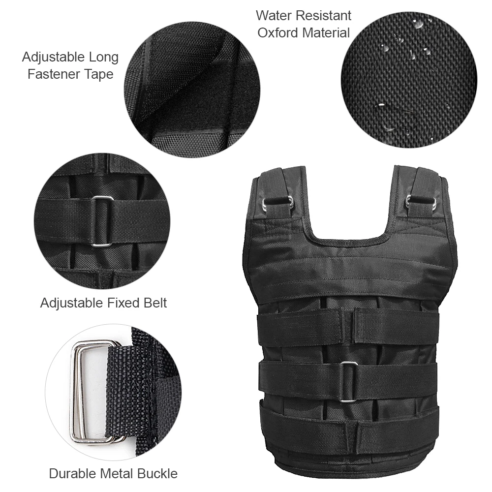 Adjustable Weighted Vest Weight Jacket Oxford Exercise Weight Loading Cloth Strength Training 50kg Max. Load (Empty)