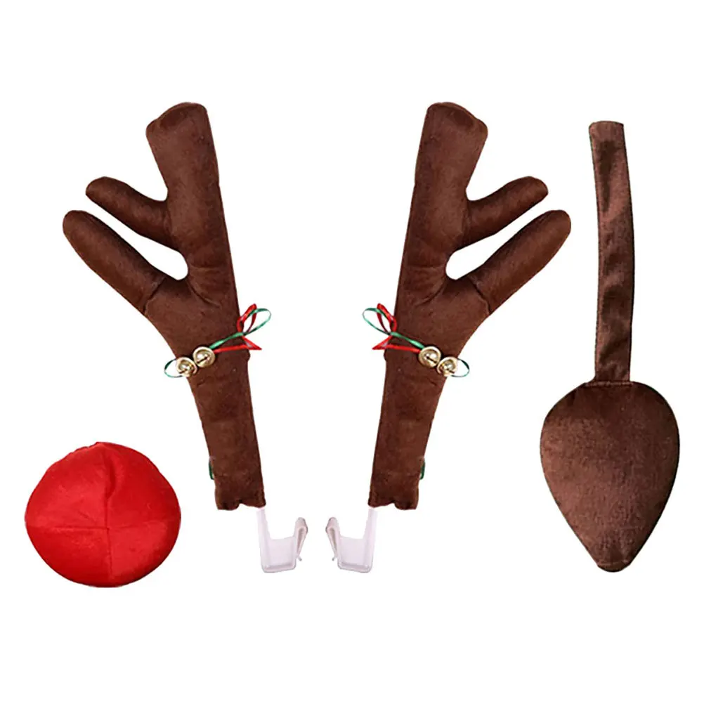 1 مجموعة عيد الميلاد سيارة الغزلان القرن ديكور رائعتين القماش القطن الذيل زخرفة للسيارات مركبة عطلة حزب عيد الميلاد الديكور