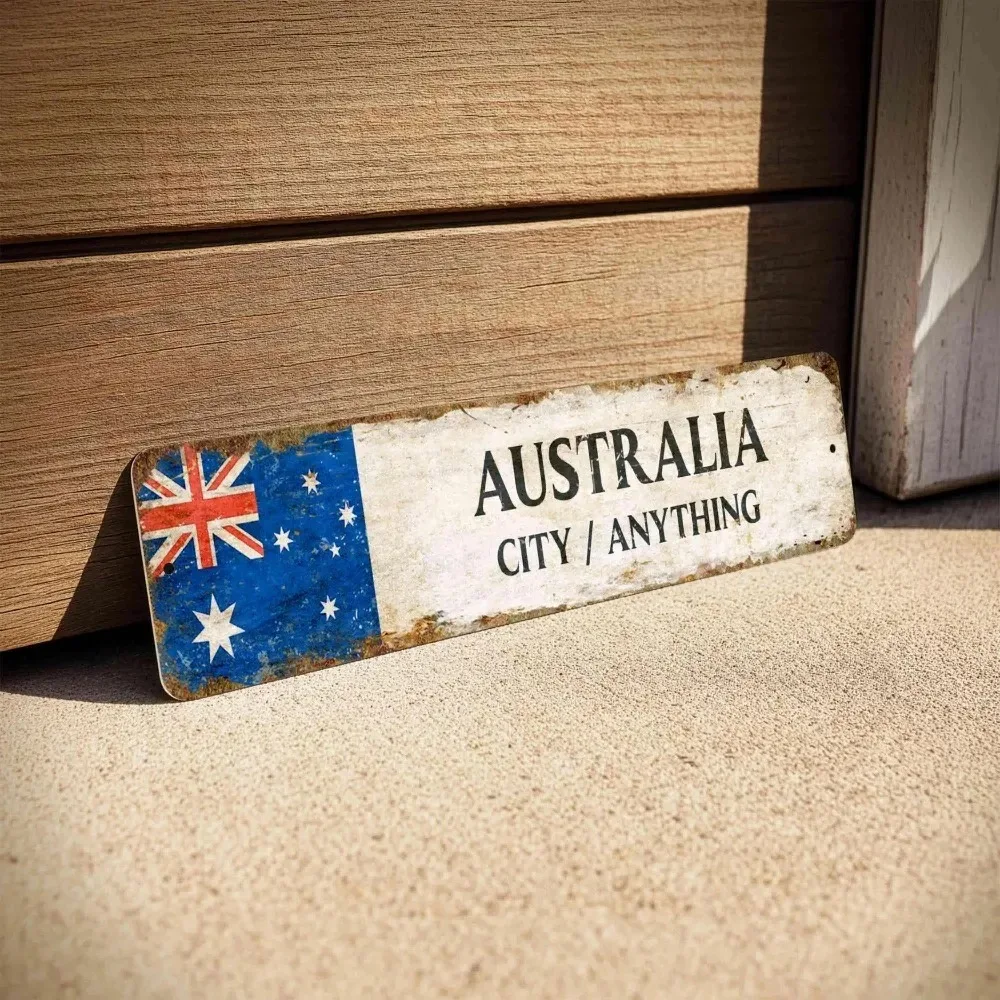 CIFbuy Personalized Text Long Metal, Custom Vintage Australia Flag Wall Ornament