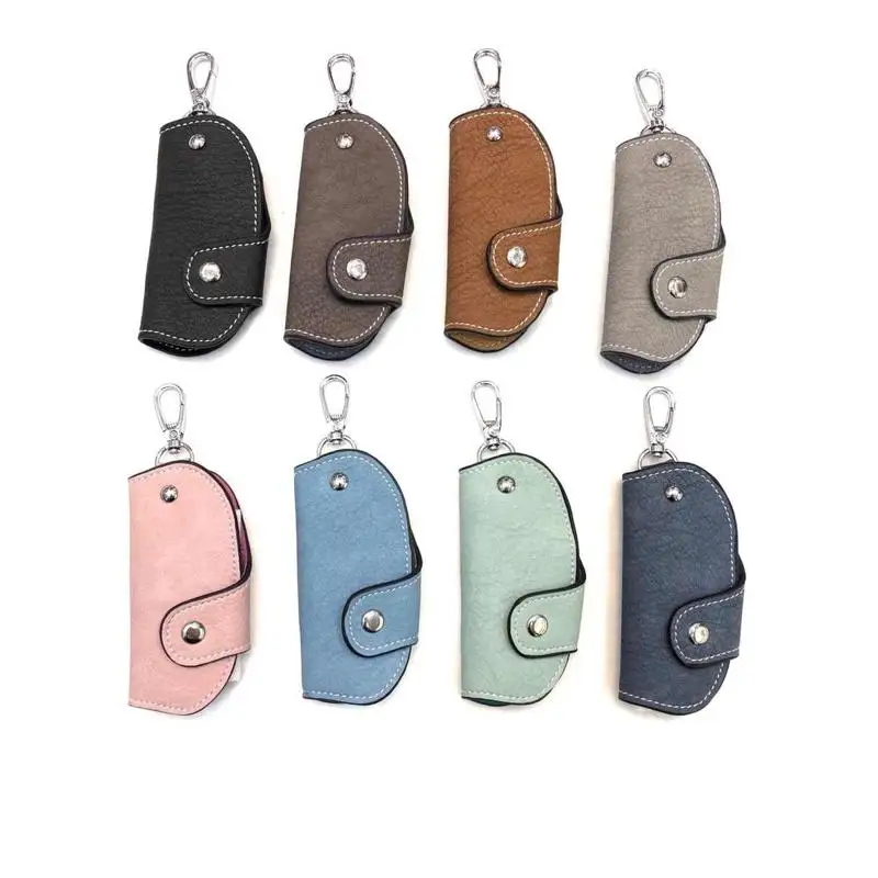 

Creative Cute Leather Key Bag Men's Stylish Multifunctional Car Key Case Key Holder Fashionable Lock Buckle Pure Color Design