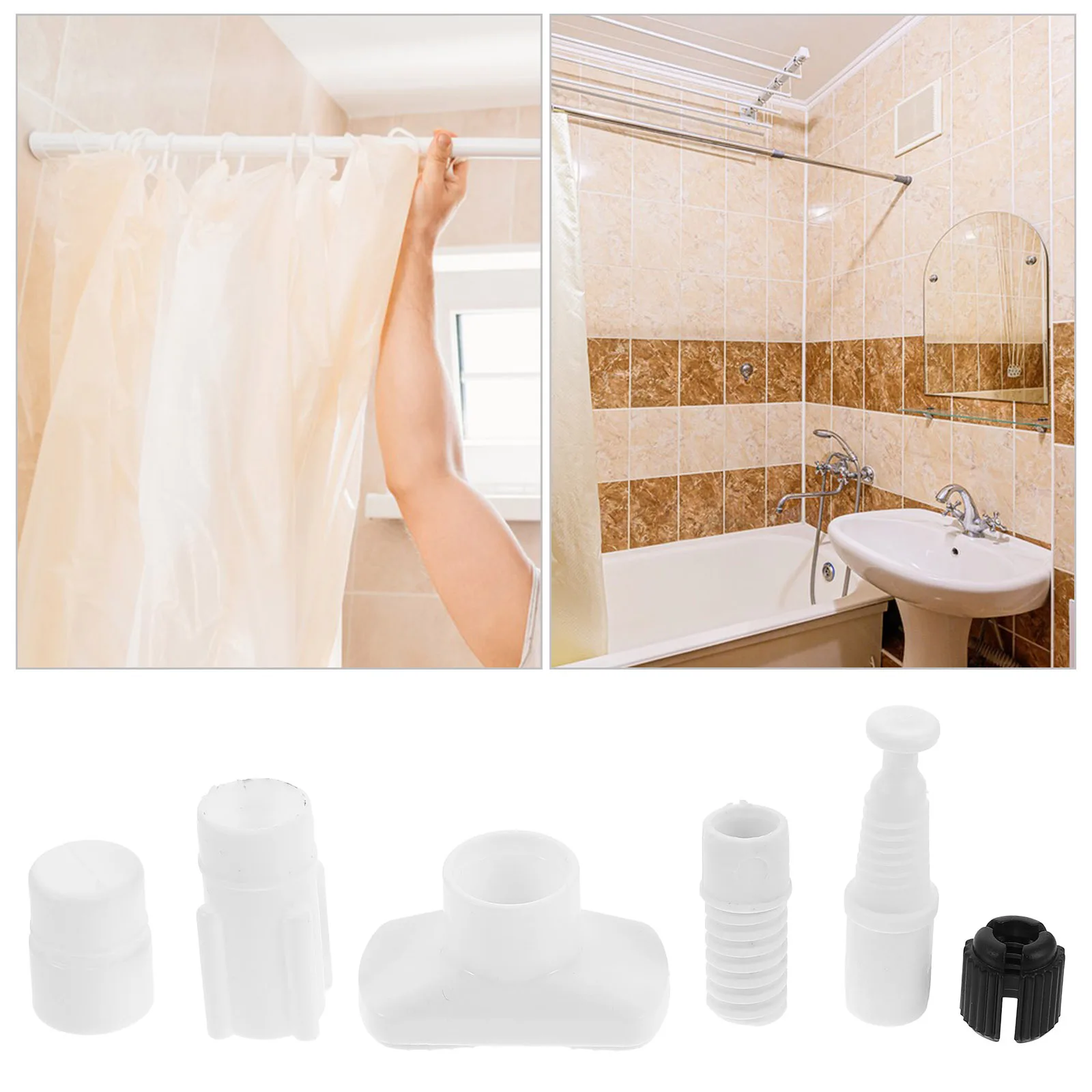 

4 set Curtain Rod End Caps Plastic Finials Decorative Window Shower Tension Rod Fitting Replacement Modern Home Drape Pole