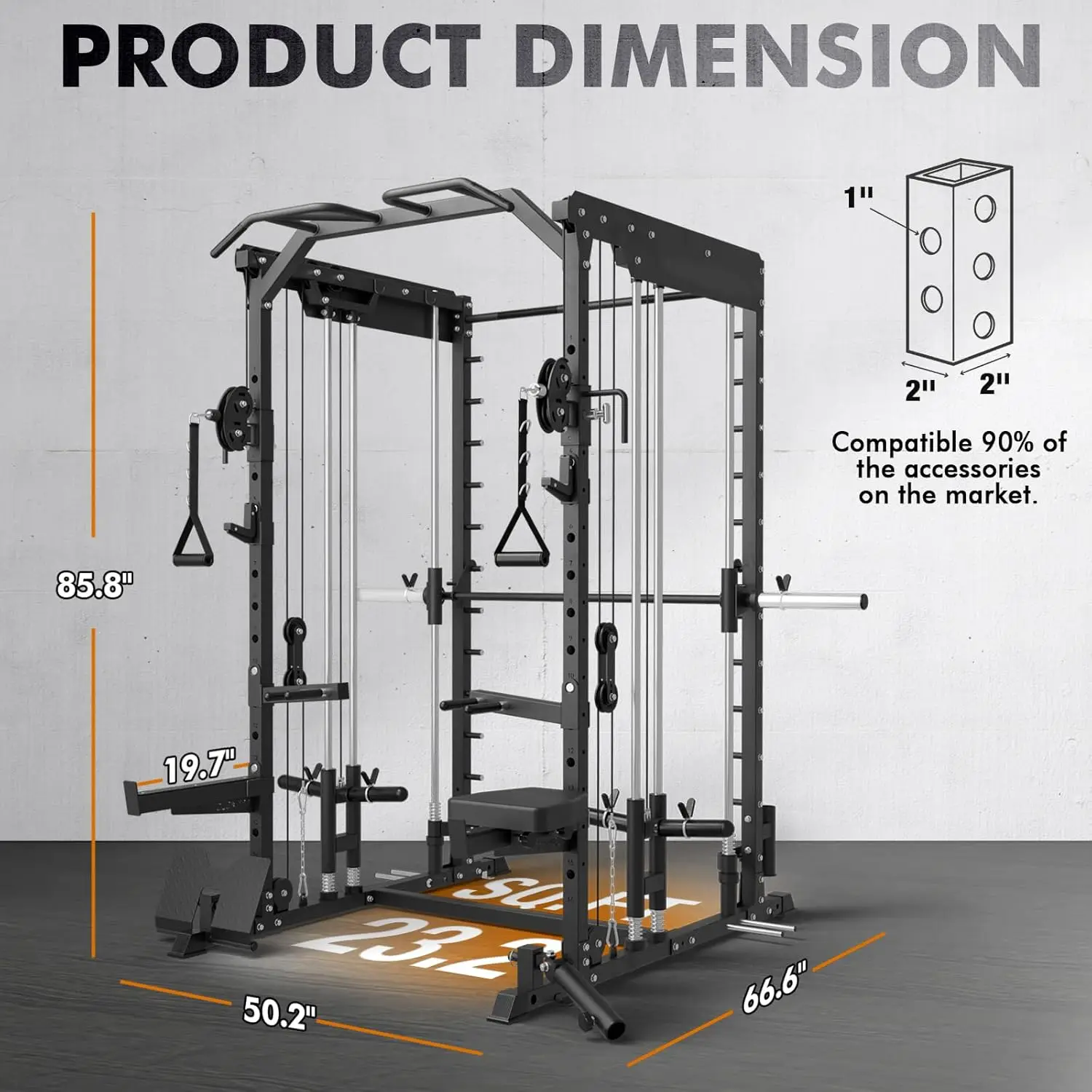 SmithΔ Machine, 2500LBS Squat Rack with Cable Crossover System, Dual- Direction Home Gym Trainer, Dual Pulley Functional Trainer