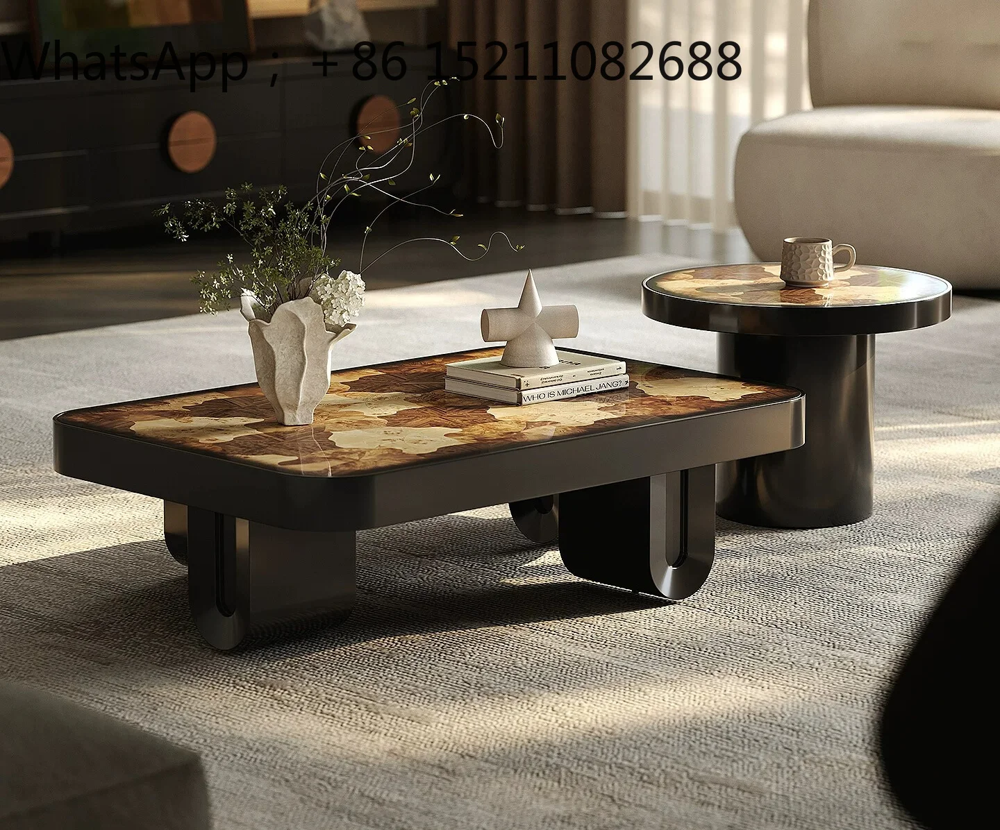 SCYmedieval style coffee table small apartment high-end sense coffee table retro style living room home coffee table combination