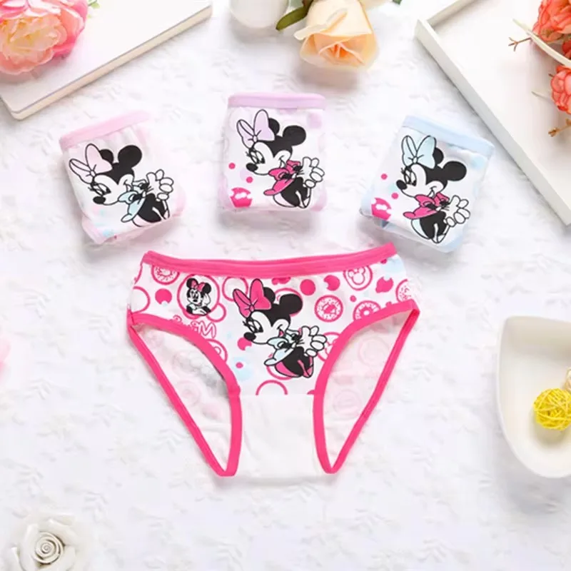 4Pcs Disney Cartoon Panties Kawaii Mickey Mouse Comfy Cotton Triangle Underwear Cute Minnie Mickey Kids Briefs Girls Panty Brief