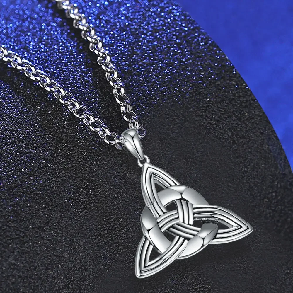 BONLAVIE Retro Triangle Celtic Knot Pendant 925 Sterling Silver Necklace Women and Men Jewelry