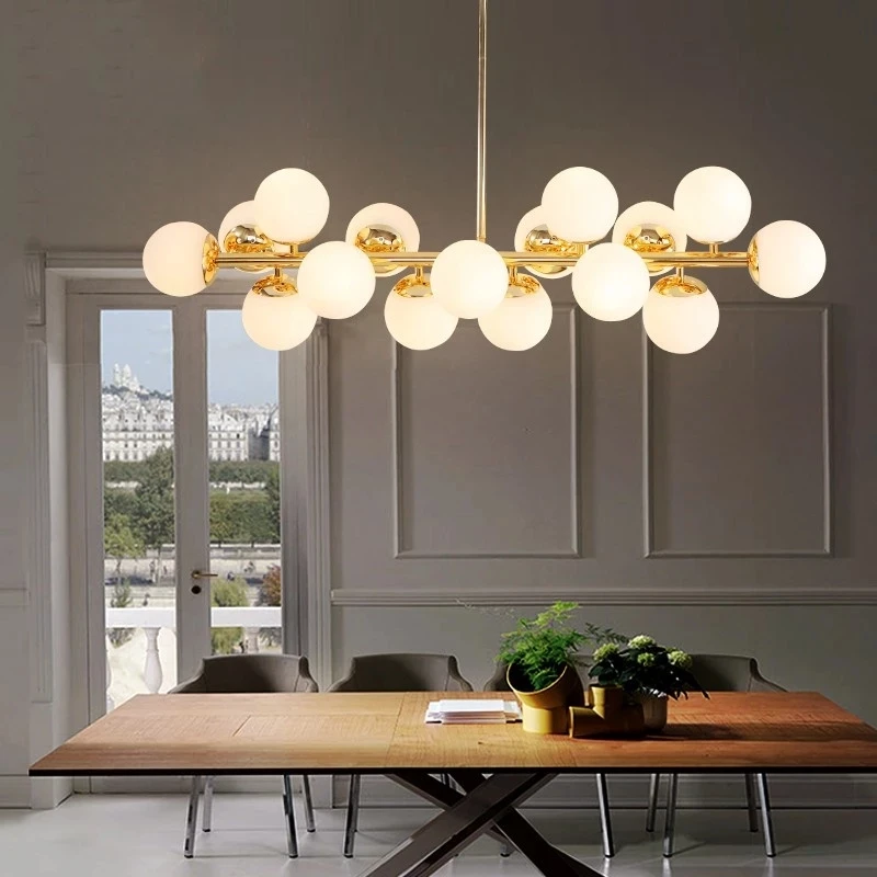 Novo feijão mágico pendurado lustre nordic multi-cabeça bola de vidro led decoração do quarto luz sala de estar decoração da lâmpada de ouro luminárias