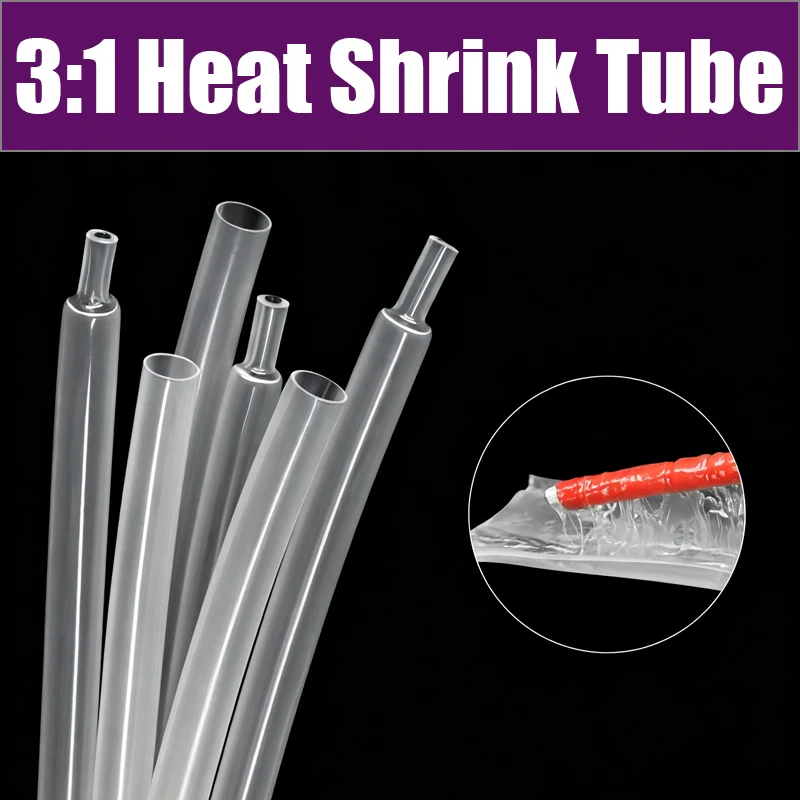 Clear 3/5M 3:1 Heat Shrink Tube With Glue Diameter 1.6 ~ 19.1mm Dual Wall Polyolefin Insulated Adhesive Lined Shrink Wrap Sleeve