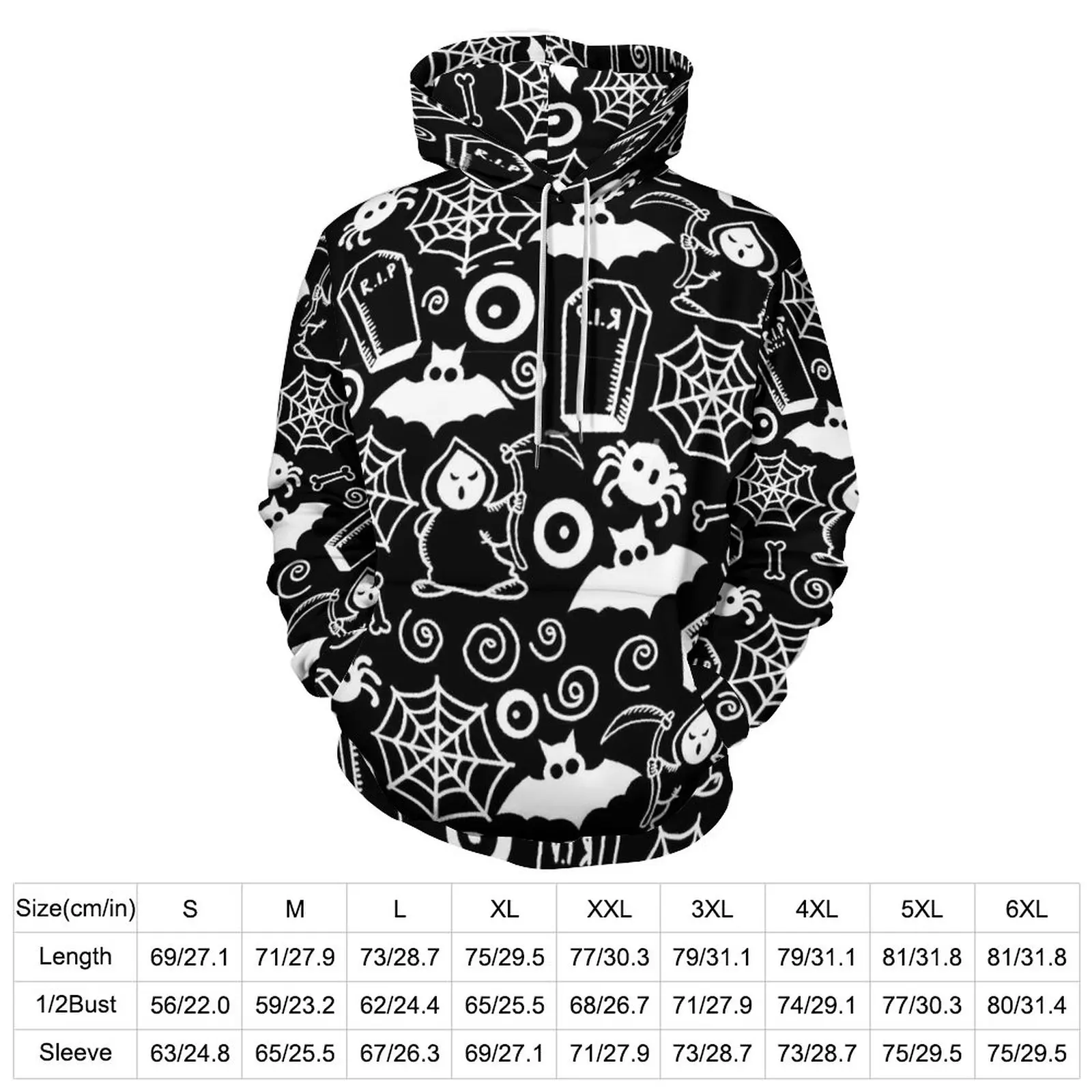 Halloween Doodles Hoodies Bats And Spider Web Hip Hop Oversize Pullover Hoodie Unisex Long Sleeve Design Casual Sweatshirts