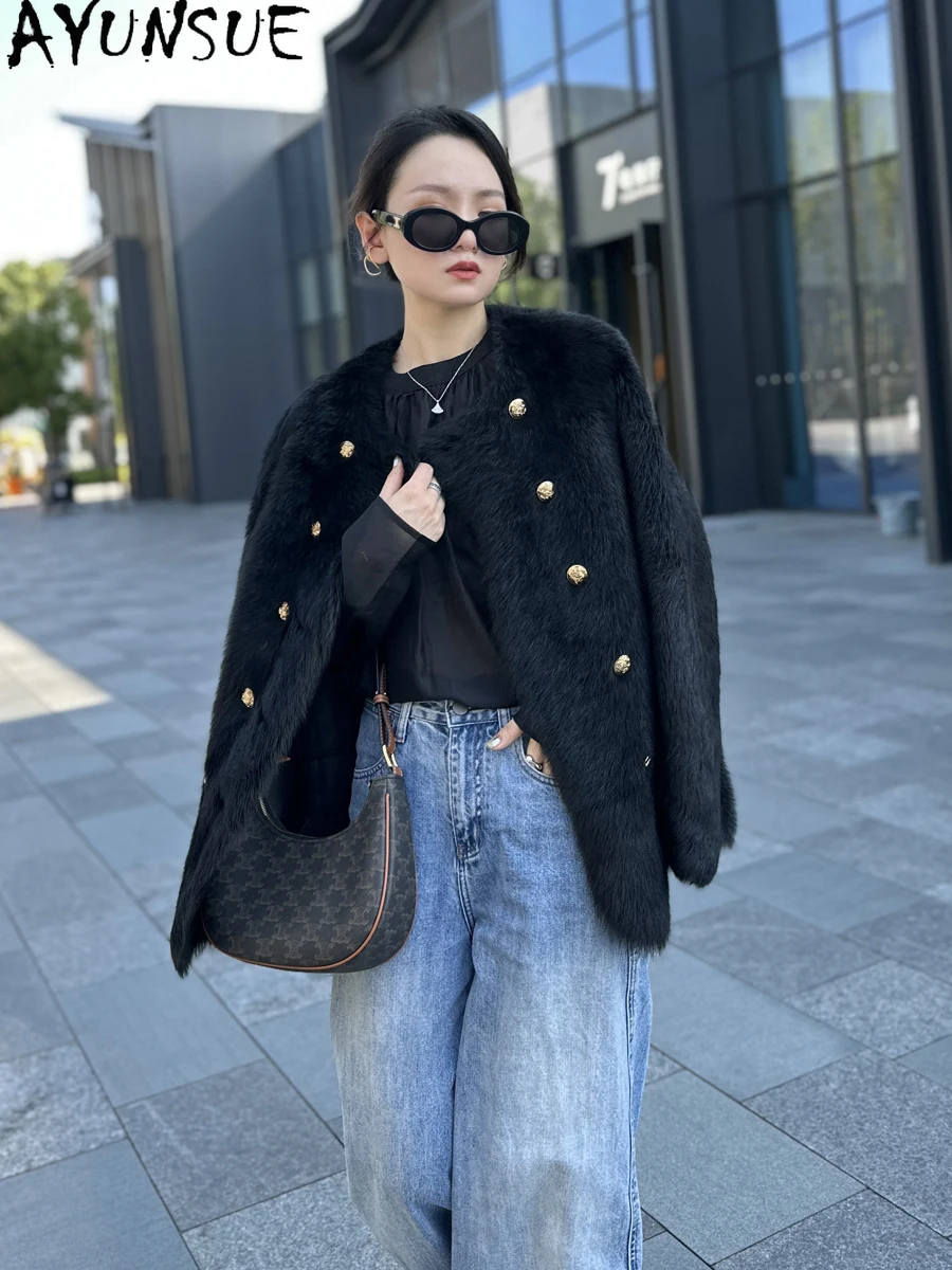 AYUNSUE 천연 양피 모피 코트 여성 진짜 가죽 자켓 중간 길이 겨울 자켓 2025 럭셔리 의류 여성 Шуба Женская