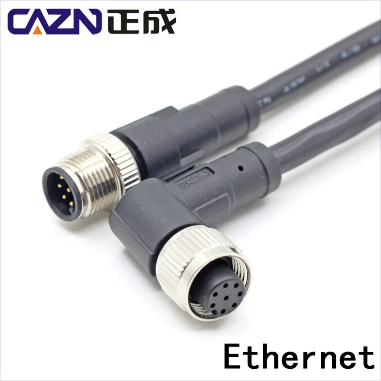 

M12 Connector 8 pin Straight Male to Angled Female Waterproof Industrial Ethernet Connector ( length can be customized)