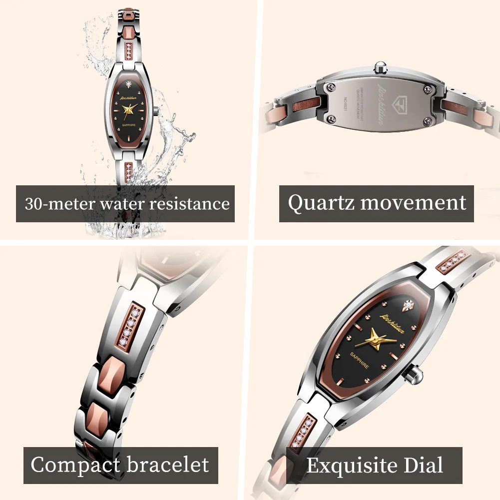 JSDUN 6531 Original Quartz Watch for Women Sapphire Mirror Tungsten Steel High-end Luxury Woman Watch Retro Elegant Ladies Watch