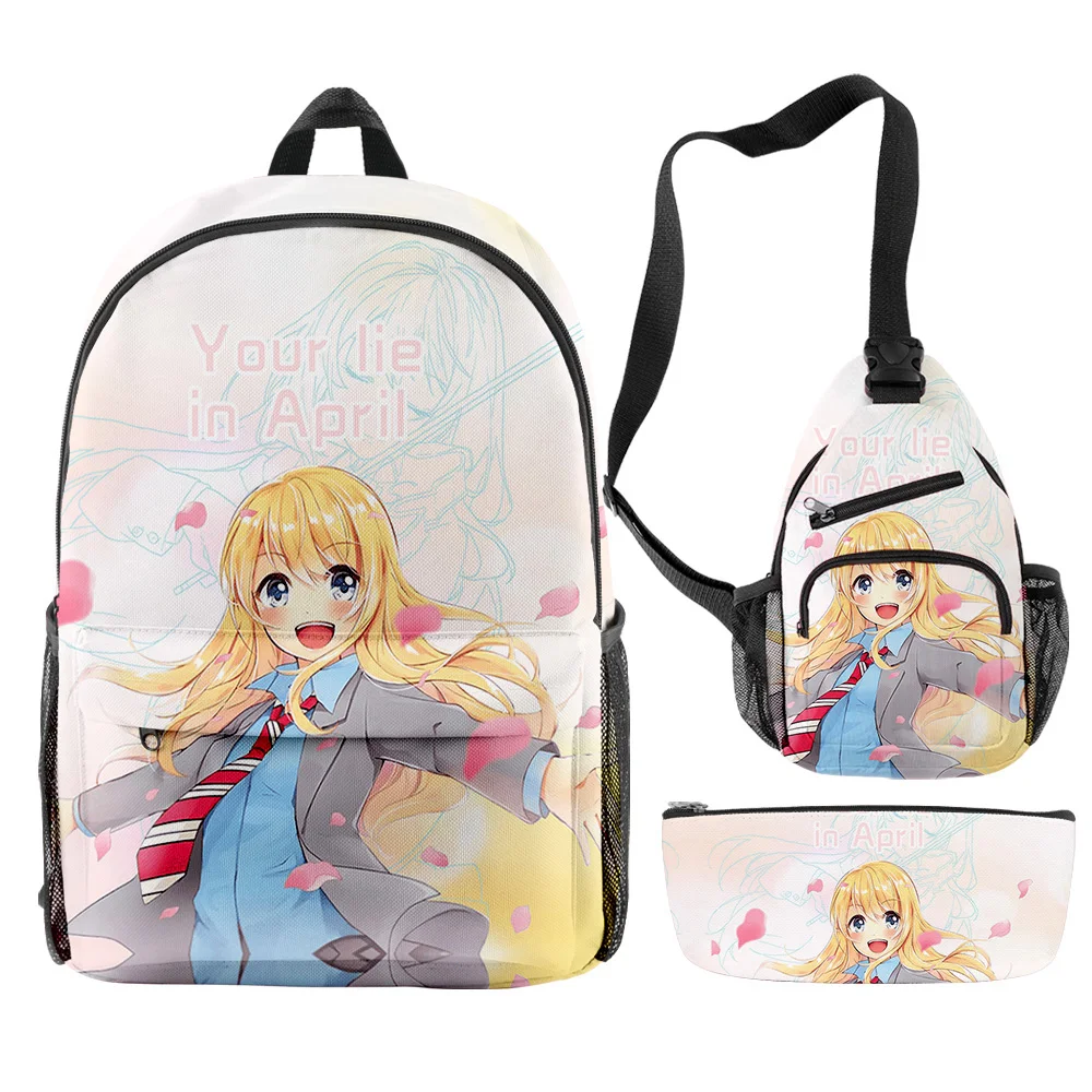 

Popular Fashion Your lie in April Anime 3D Print 3pcs/Set pupil School Bags Trendy Travel Laptop Backpack Chest Bag Pencil Case