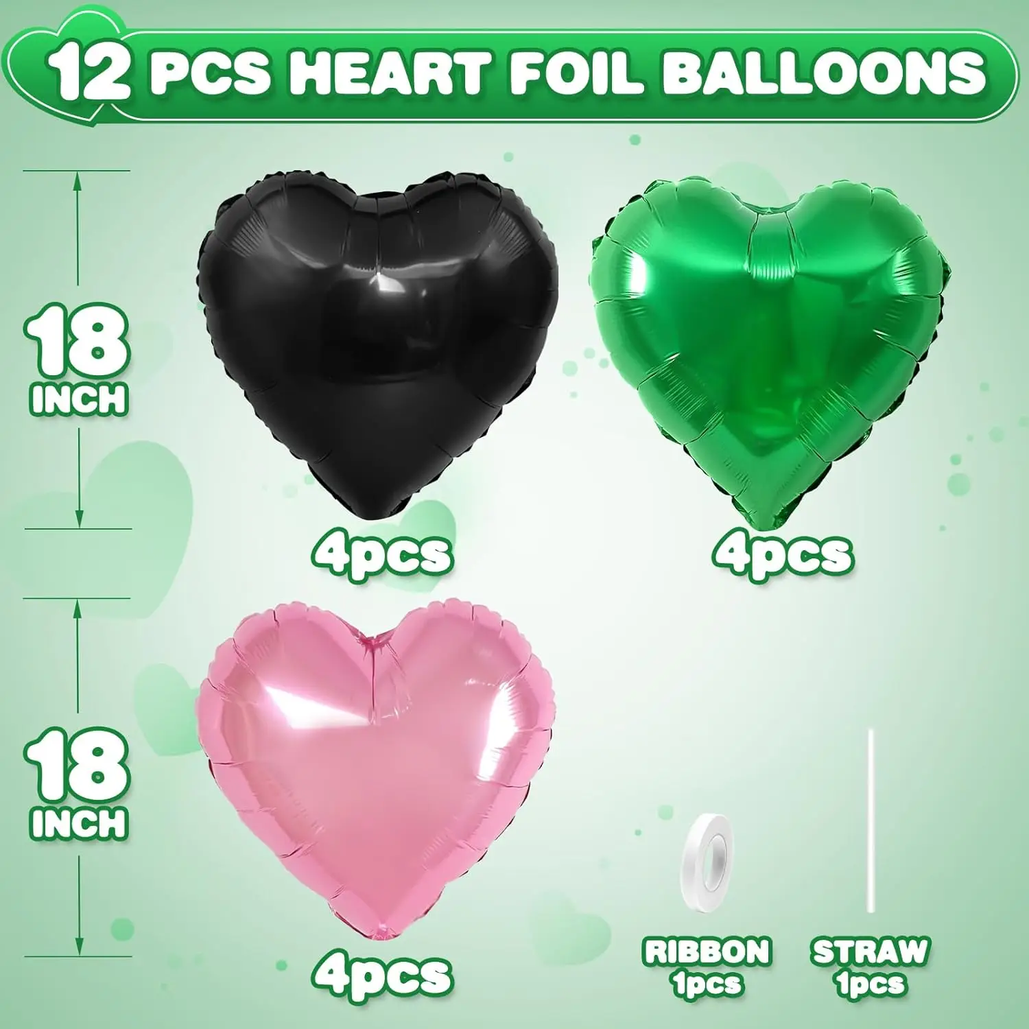 12 Stück 45,7 cm rosa grüne herzförmige Folien-Heliumballons für Babyparty, Hexe, Motto, Geburtstag, Jahrestag, Party-Dekorationen – Detail 2
