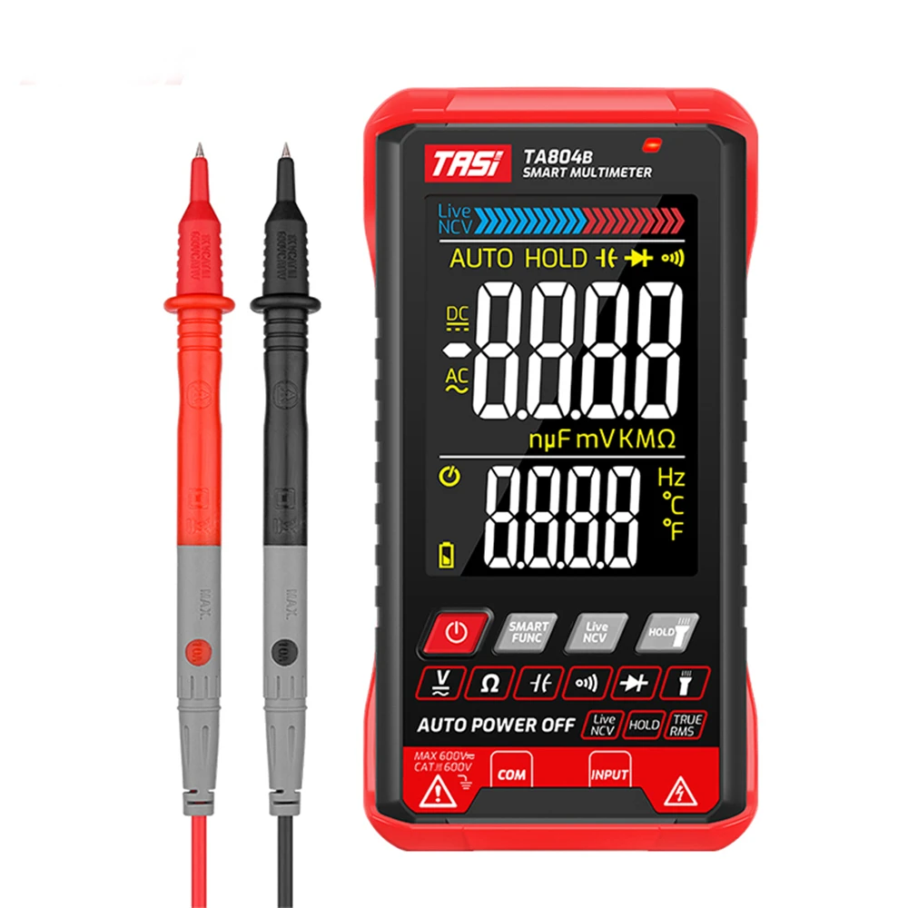 Multímetro Digital Auto Tester Multímetros Tela Colorida hd Ultrafinos Inteligente Ohm Ncv dc Medidor de Tensão ac Tasi-ta804b