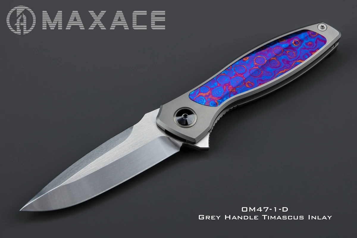 Maxace Perseus CPM-MAGNACUT Timascus Inlay Folding Knife Tactical Survival Knife for Hunting Camping Fishing Fruit Cutting Tool