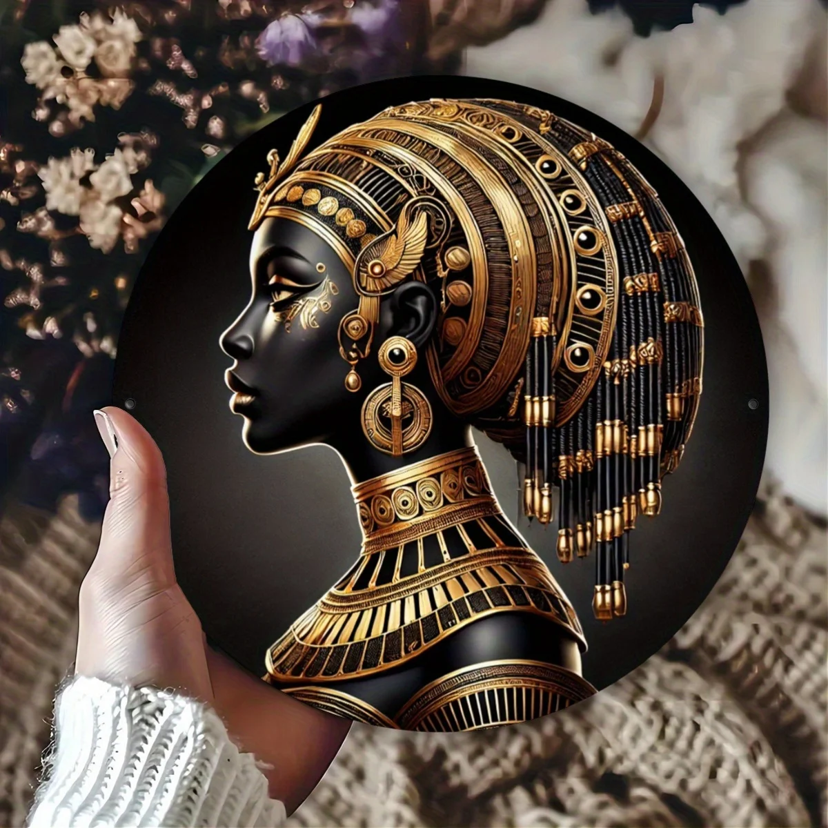 Arte Metálico Plano 2D de Alta Definición para Pared, Reina Africana, Perfil de Cleopatra Egipcia, Tobillera Dorada, Burj Al Arab, Arte de Mujer Negra A