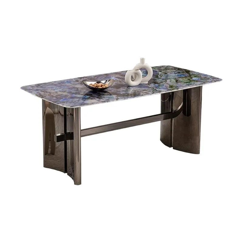 

Marble dining table premium Italian dining table and chairs high-end retro natural black luxury stone rectangular dining table
