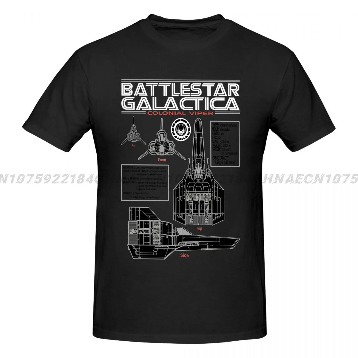 Summer Men Casual Fashion Battlestar Galactica Colonial Viper Blueprints T-shirt