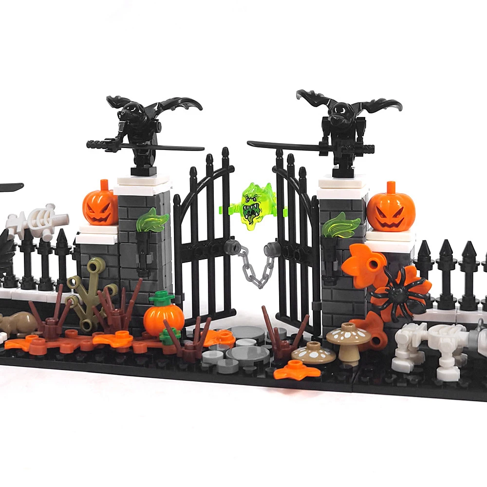 Halloween MOC Cemetery Scene Building Blocks Pumpkin Skull Ghost Death Reaper Spirit Creative Bricks Toys Compatible With LEGO