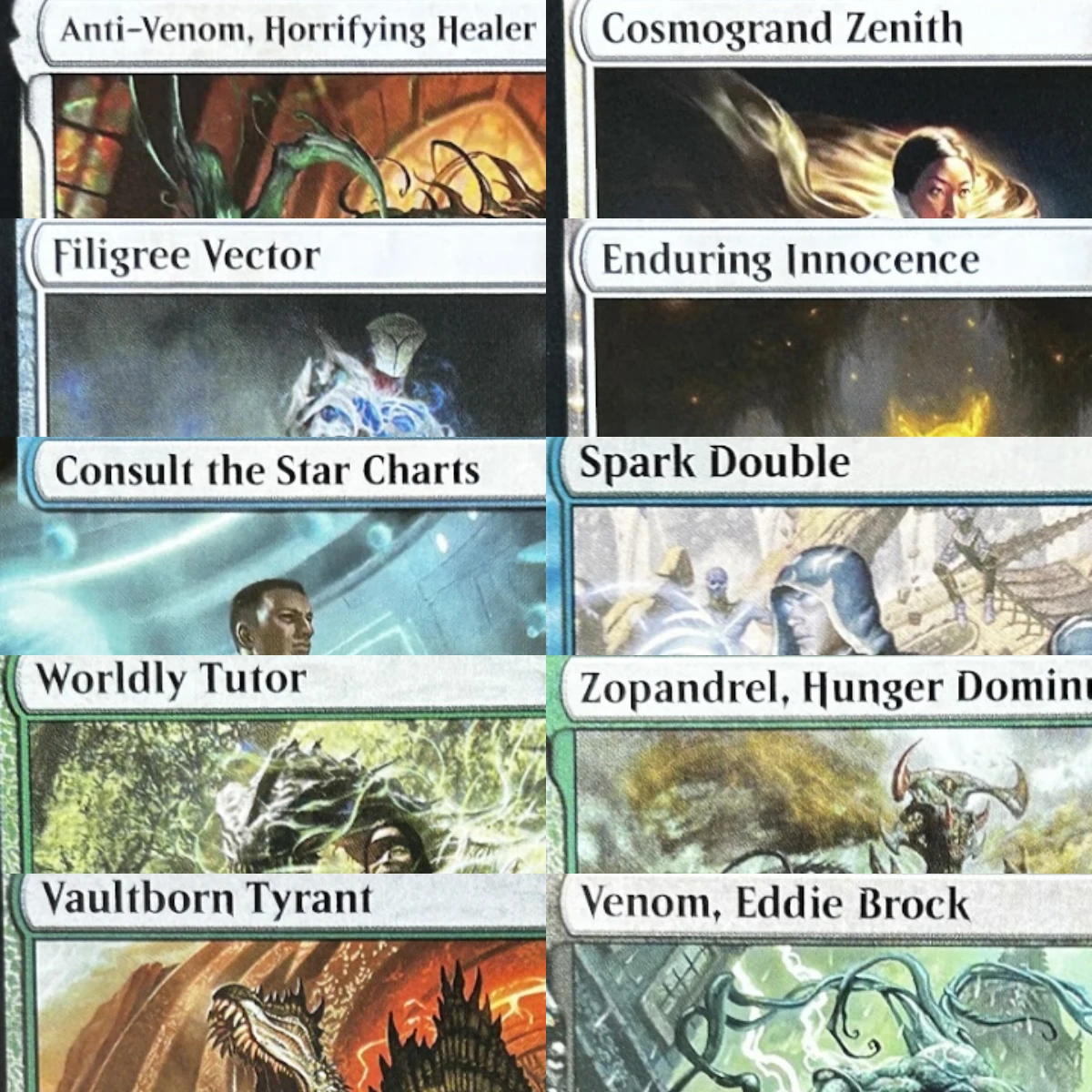Cartes Proxy TCG de haute qualité (noyau noir) : Questing Beast, Filigree Vector, Rotation des cultures, la vertu de la persévérance, Filigree Vector