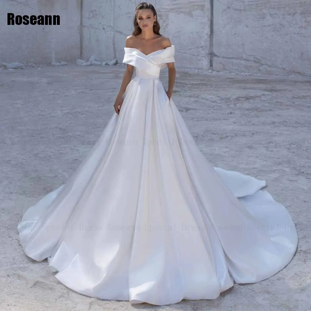 A-line Wedding Dress Open Back Off-The-Shoulder Criss-Cross Draped Pleat Sleeveless Bride Dresses Floor Length robe de mariée